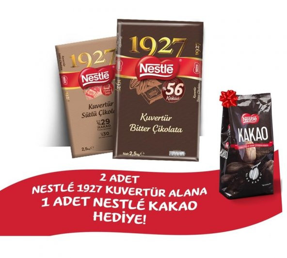 Nestle 1927 Kuvertür Bitter + Sütlü  Çikolata - Her biri 2,5 Kg + Kakao 1 Kg