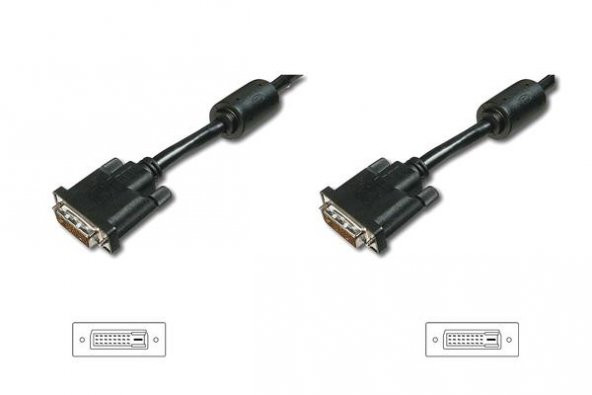 Digitus AK-320100-050-S 5 Mt DVI-D to DVI-D 24+1 Erkek-Erkek 2xFerrite AWG28 Görüntü Kablosu