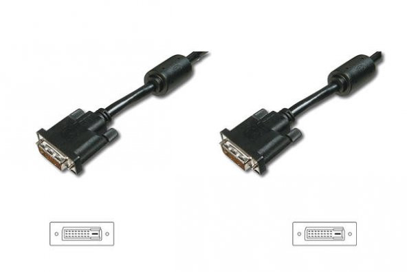 Digitus AK-320100-101-S 10 Mt DVI-D to DVI-D 24+1 Erkek-Erkek 2xFerrite AWG28 Görüntü Kablosu