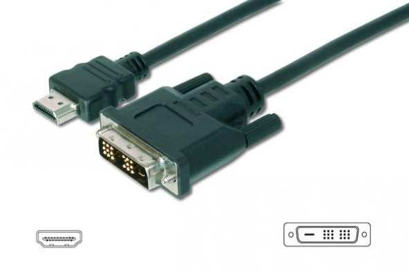 Digitus AK-330300-050-S 5 Mt HDMI to DVI-D 18+1 Erkek-Erkek v1.3 UL Dönüştürücü Kablo