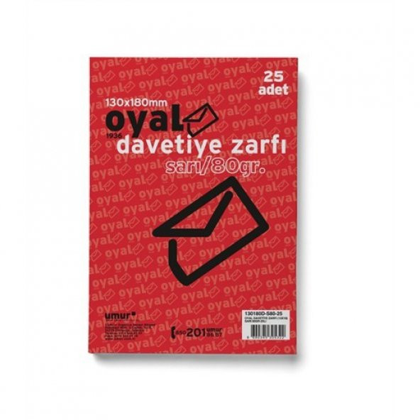 Oyal Davetiye Zarfı 13x18 Sarı 80Gr 25li