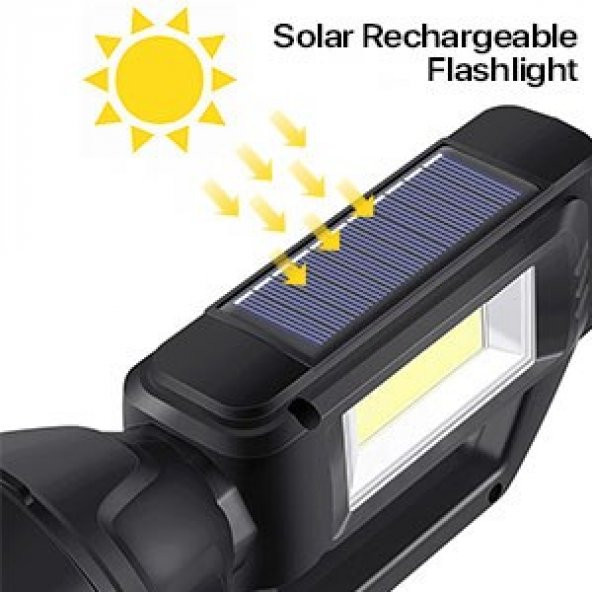 Solar Güneş Enerjili Taşınabilir Usbli Şarjlı Led El Feneri Avcı Kamp Feneri Su Geçirmez 4 Mod Lu - 4