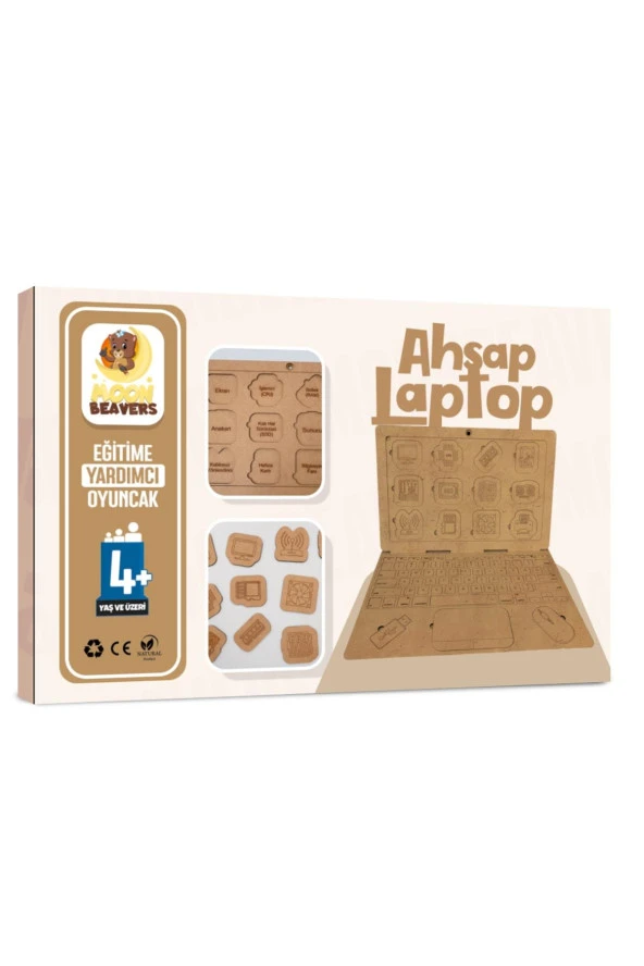 Moon Beavers Ahşap Dizüstü Bilgisayar Eğitici Öğretici Geliştirici Boyanabilir Sağlıklı Oyuncak - Resim 2