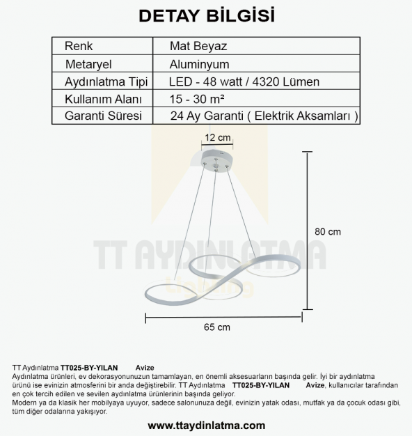 Tt025-By Tt Aydınlatma Yılan Modeli Mat Beyaz Led Avize - 3
