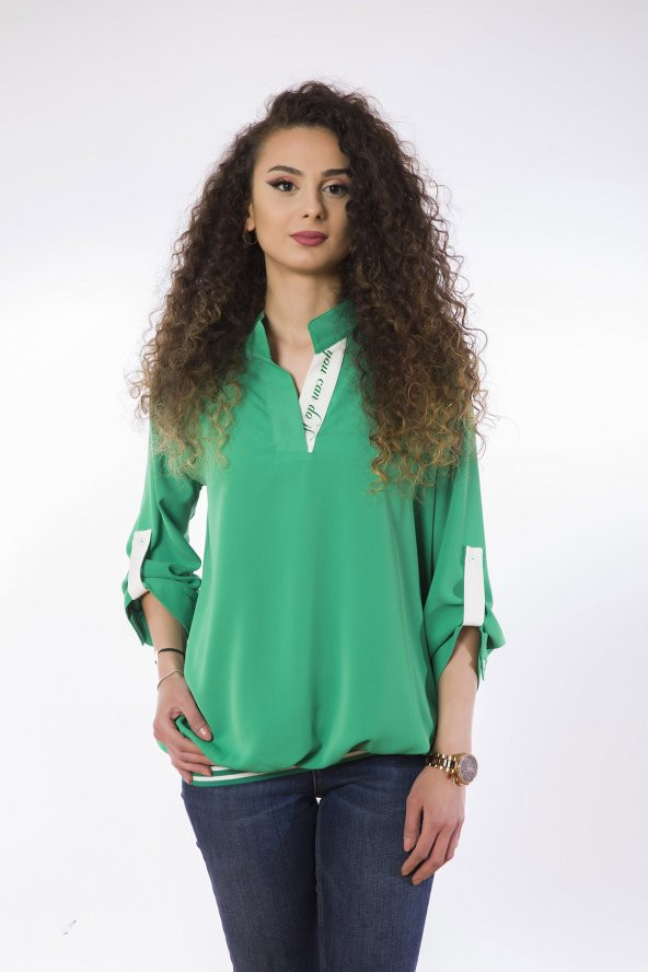 Lamia Donna Eteği Ribanalı Yeşil Bluz