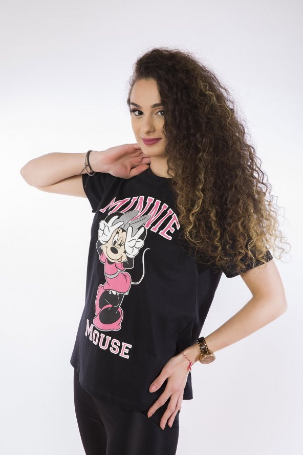Lamia Donna Minnie Mouse Baskılı Siyah T-Shirt - 3