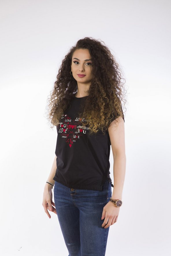 Lamia Donna Özel Love Baskılı Siyah T-Shirt