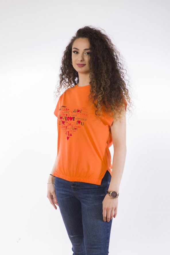Lamia Donna Özel Love Baskılı Turuncu T-Shirt