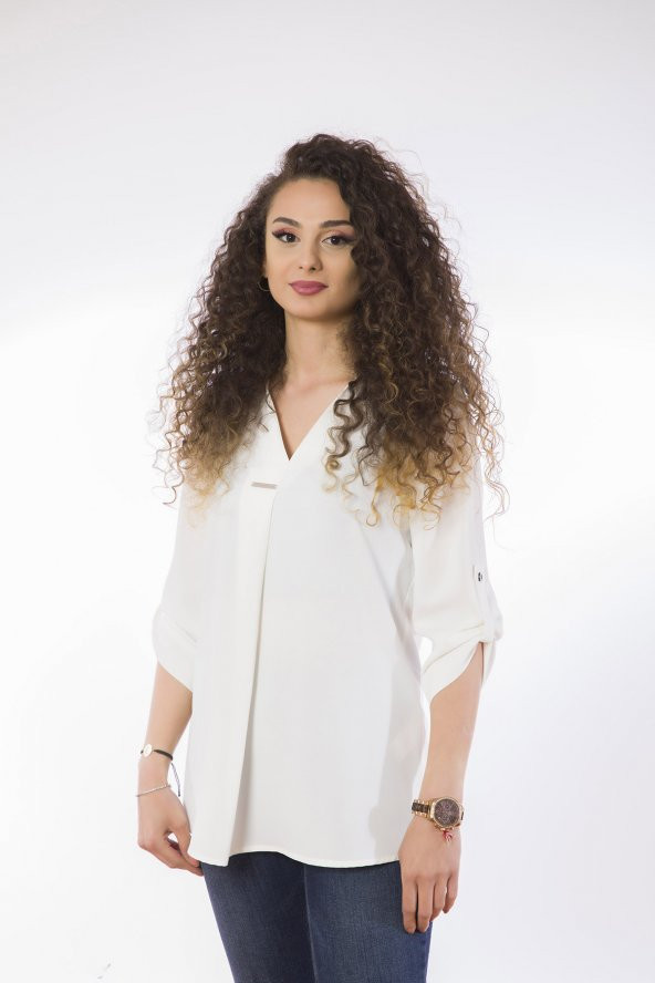 Lamia Donna Plakalı Oversize Beyaz Bluz