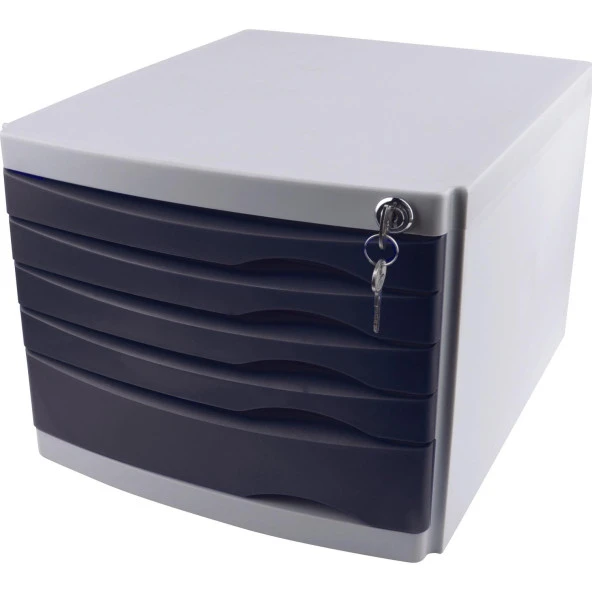 Ops Evrak Rafı Çekmeceli Plastik Kilitli 5 Çekmeceli Siyah Evrak Dolabı