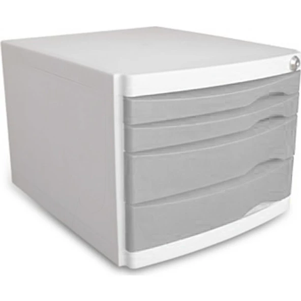 Ops Evrak Rafı Çekmeceli Plastik Kilitli 4 LÜ Gri Evrak Dolabı Kilitli Çekmeceli - 2