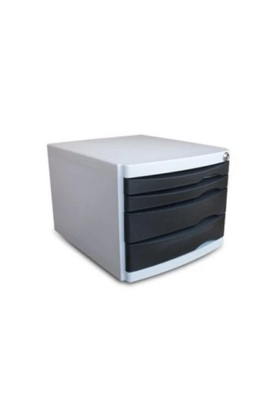 Ops Evrak Rafı Çekmeceli Plastik Kilitli 4 Lü Siyah Evrak Çekmecesi Kilitli