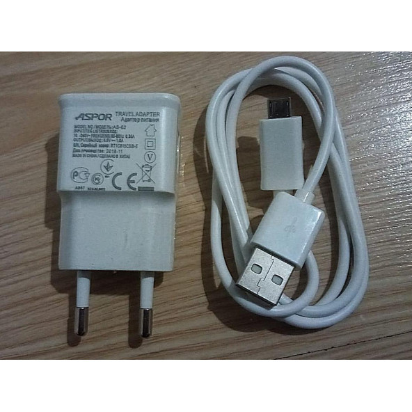 Aspor Şarj Adaptörü + Micro Usb Şarj kablosu