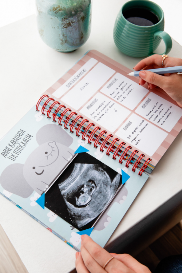 Bebek Anı Defteri ve Hamile Albümü Mavi + Sticker - 5