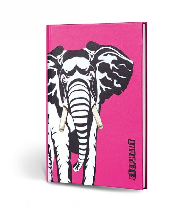 Hayvan Figürlü Dokulu Defter Çizgili Fil