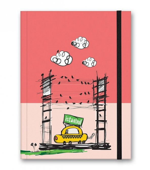 Renkli İstanbul Defter Çizgili Lastikli Taksi