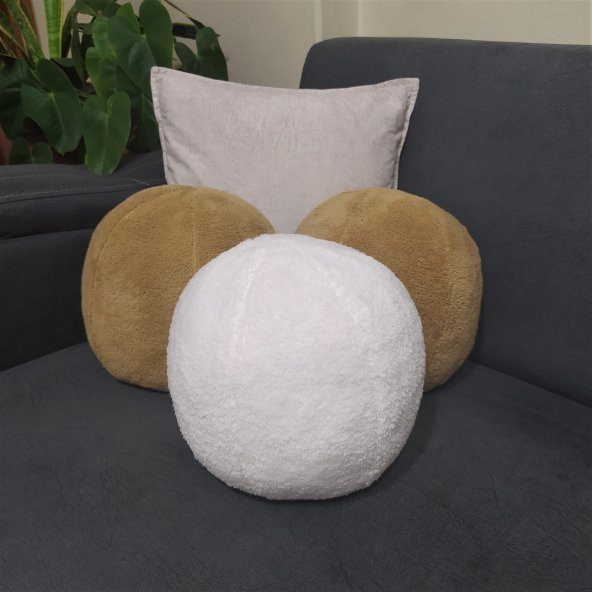 3 Lü Top Kırlent Yastık Minder (2 Büyük Hardal 40 cm - Büyük Ekru 40 cm)
