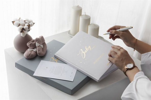 Bebek Anı Defter Albümü & Hamile Anne Günlüğü Krem + Sticker - 2