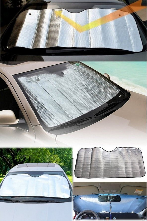 Güneşten Koruyucu Güneşlik 130x60 Cm Araba Ön Cam Güneşliği Vantuzlu Alüminyum Katlanabilir