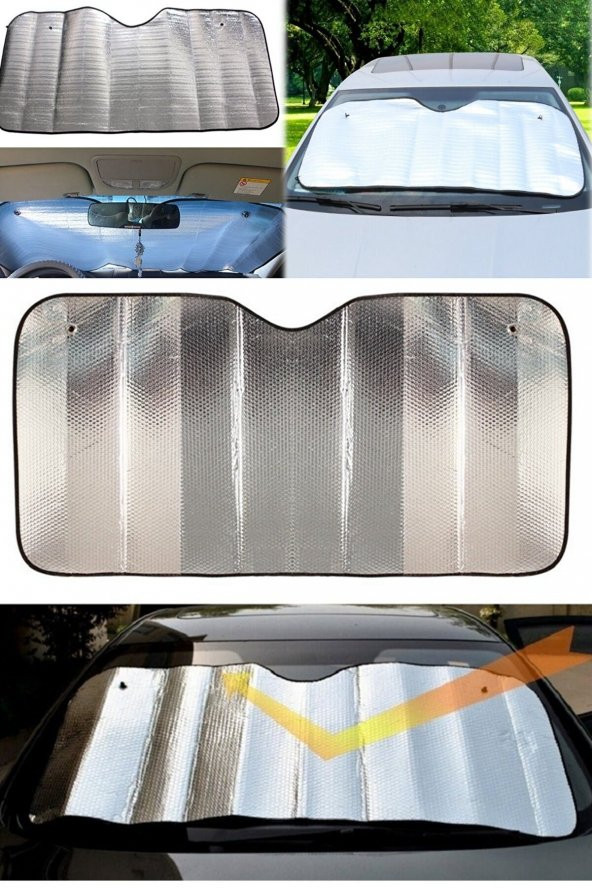 Ön Cam Oto Branda & Güneşlik Perde Jip Otomobil Uyumlu 130x60 Cm Alüminyum Sıcaklık Engelleyici - Resim 5