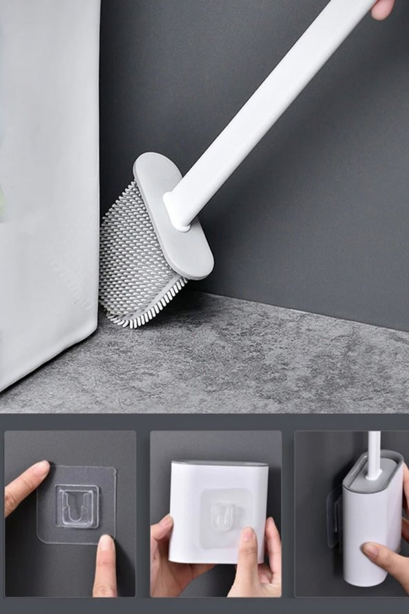 Hijyenik Akıllı Silikon Tuvalet Fırçası Banyo Lavabo Klozet Temizleme Aparatı Asılabilir Standlı Pro - 2