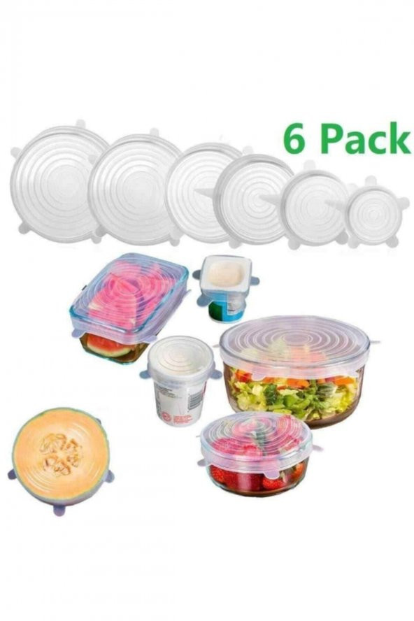 6 Lı Esnek Silikon Streç Kapak Seti - Resim 2