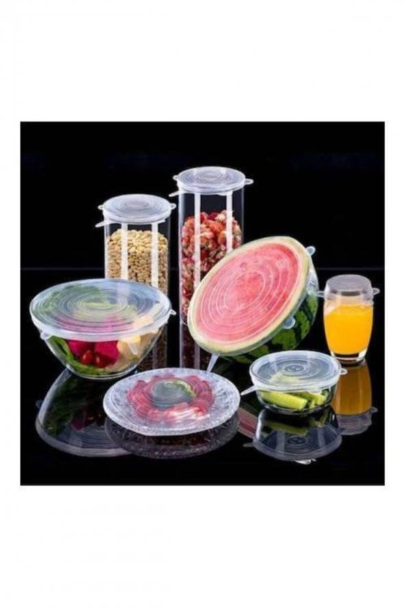 6 Lı Esnek Silikon Streç Kapak Seti - Resim 3