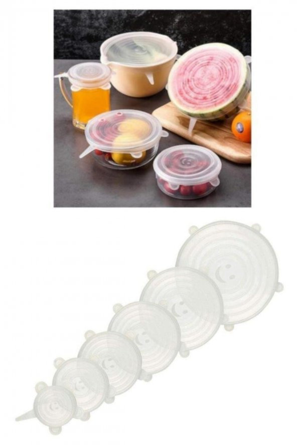 Silikon Streç Kapak 6lı Kapak Gıda Koruyucu Tencere Tabak Bonesi Şeffaf - 3