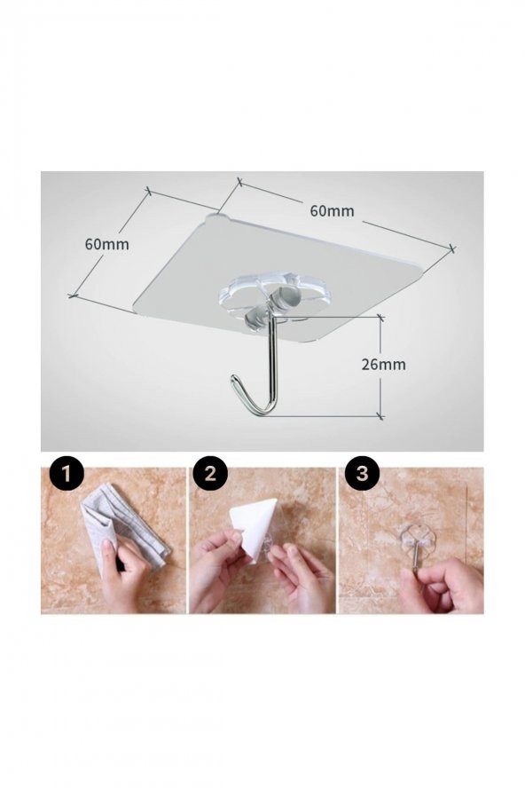 Ultra Güçlü Yapışkanlı Suya Dayanıklı Şeffaf 5li Askı - Resim 5