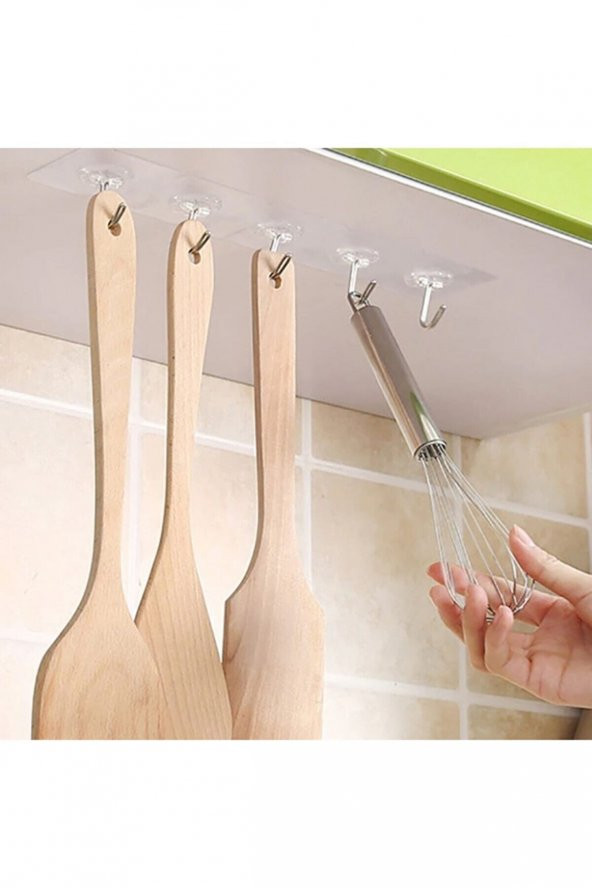 Süper Güçlü Yapışkanlı Suya Dayanıklı Şeffaf Askı 5li Set Yeniden Kullanılabilir Kancalar - Resim 2