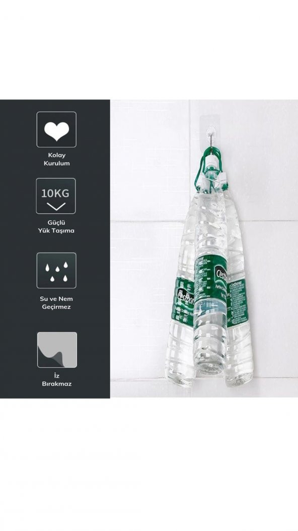 Ultra Güçlü Yapışkanlı Suya Dayanıklı Şeffaf 5li Askı - Resim 2