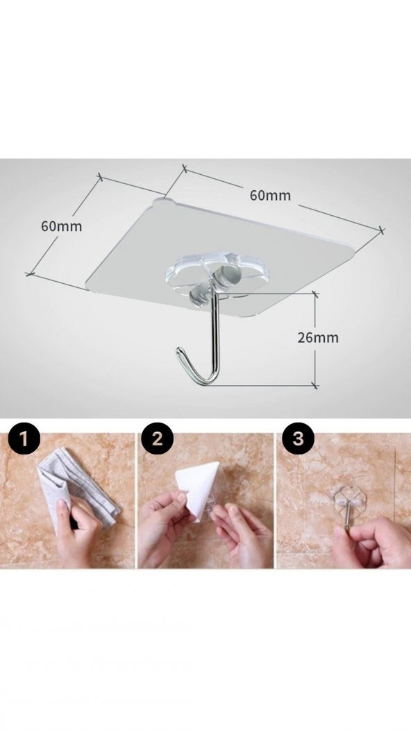 Ultra Güçlü Yapışkanlı Suya Dayanıklı Şeffaf 5li Askı - Resim 6