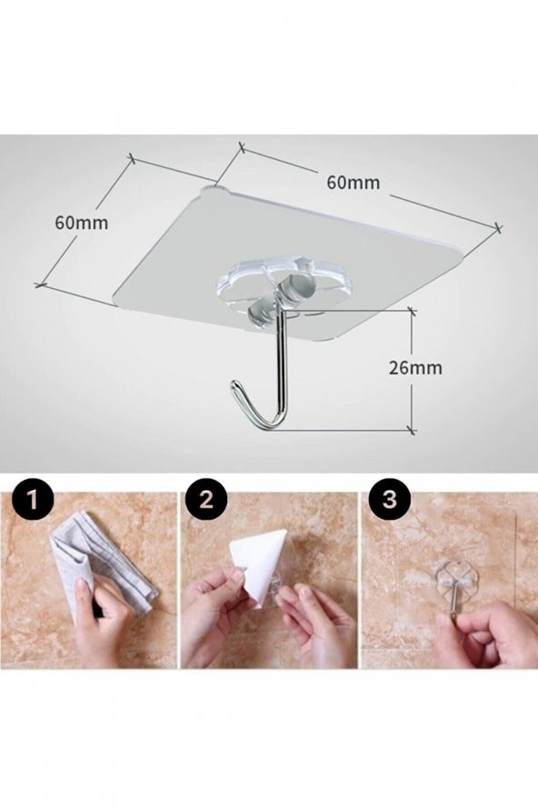 Süper Güçlü Yapışkanlı Suya Dayanıklı Şeffaf Askı 5li Set Yeniden Kullanılabilir Kancalar - Resim 5