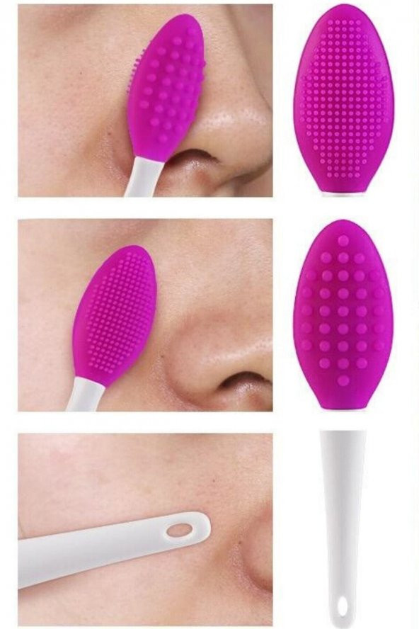 Cilt Temizleme Fırçası + Burun Siyah Nokta Temizleyici Dudak Peeling Fırça- Koyu Pembe - 6
