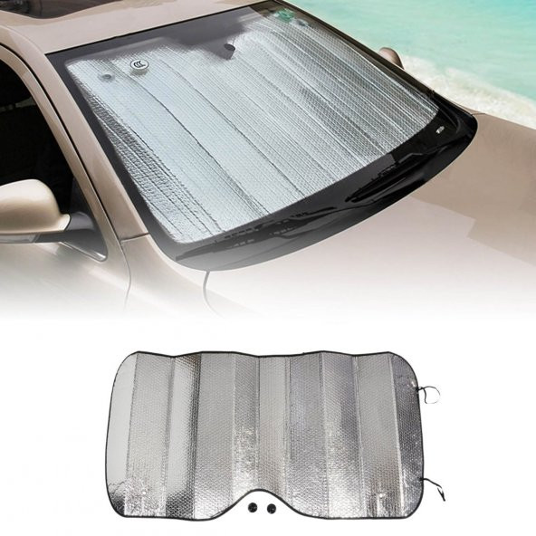 Araba Ön Cam Güneşliği Vantuzlu Alüminyum Katlanabilir Güneşten Koruyucu Güneşlik 130x60 Cm - Resim 3