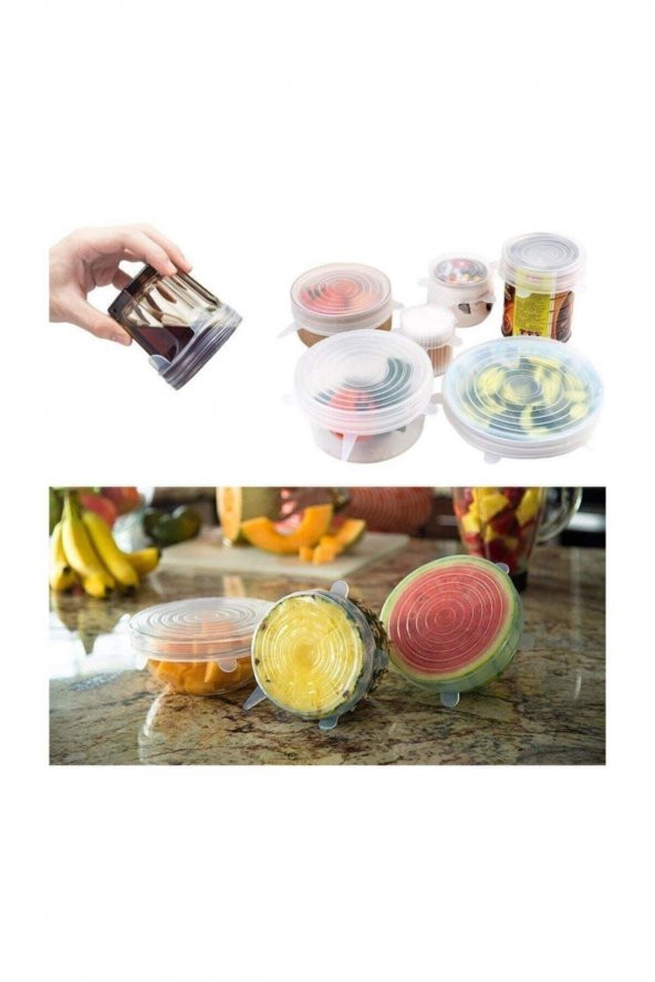 6 Adet Silikon Streç Kapak Tabak Bardak Gıda Bonesi Silikon Vakum Tencere Kapağı Tazeliği Korur