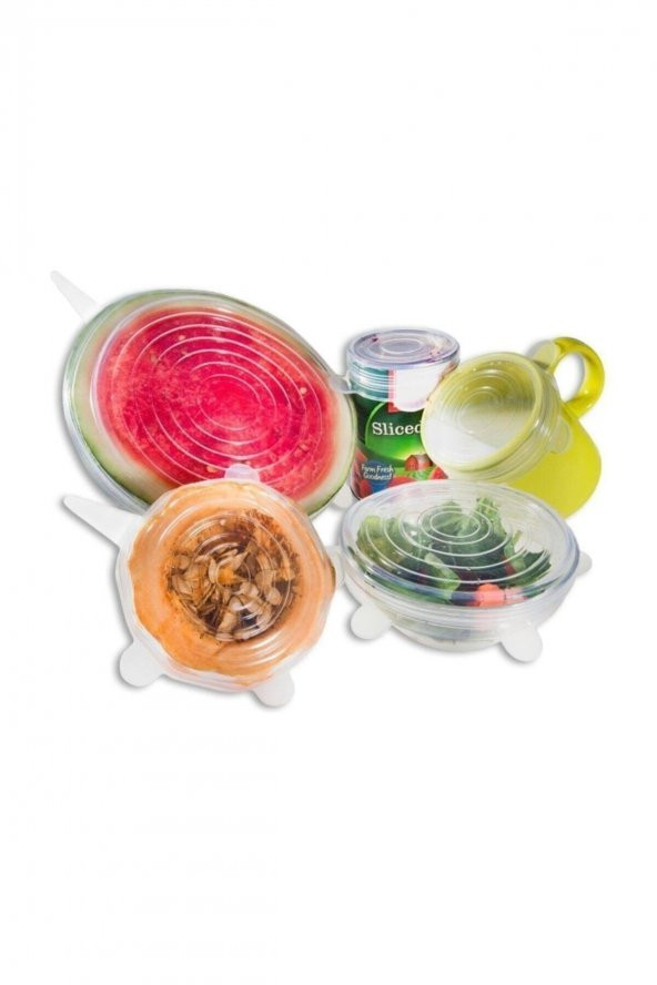 6 Adet Silikon Streç Kapak Tabak Bardak Gıda Bonesi Silikon Vakum Tencere Kapağı Tazeliği Korur - 3