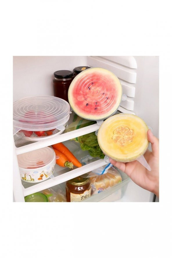 6 Adet Silikon Streç Kapak Tabak Bardak Gıda Bonesi Silikon Vakum Tencere Kapağı Tazeliği Korur - 4