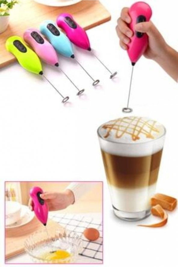 Kahve Köpürtücü Pilli Mini Mixer Kahve Süt Köpürtücü Karıştırıcı Cappucino Mikser Pembe - 2