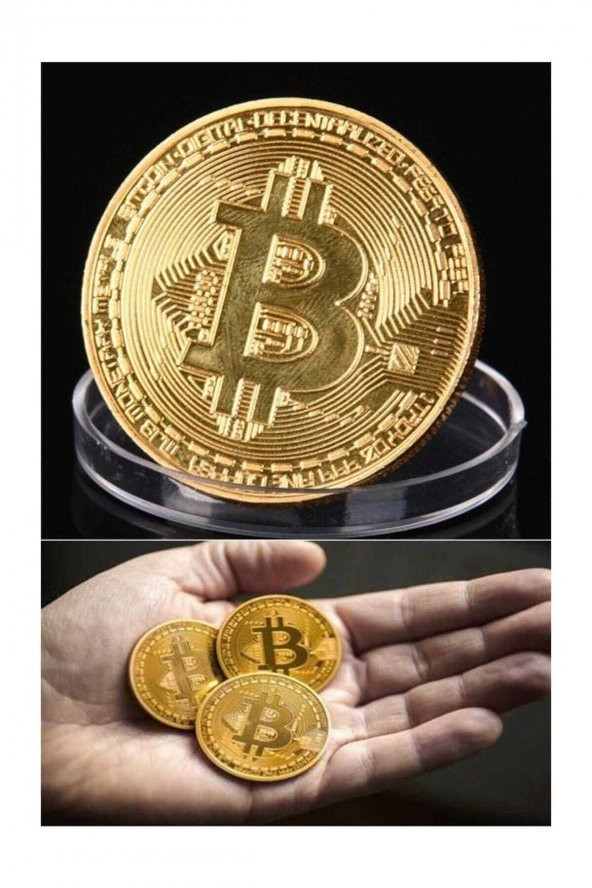 3 Adet Bitcoin Madeni Para Altın Rengi Hatıra Koleksiyon Değerli Kutulu