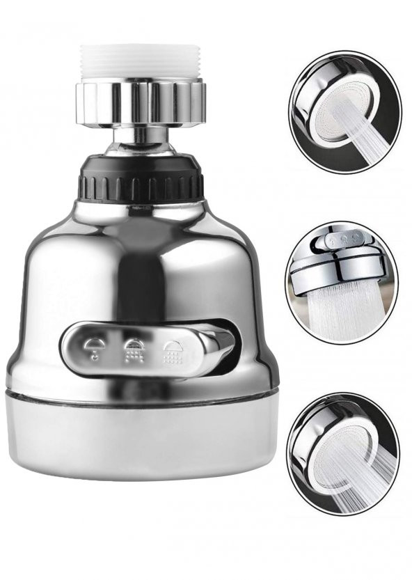 Üç Fonksiyonlu 360° Oynar Musluk Başlığı 50 Su Tasarruflu Başlık - Resim 3