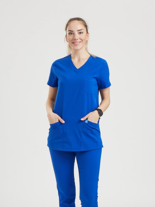 BASIC Kadın Likralı Üniforma Üst - Royal Mavi ürün görseli