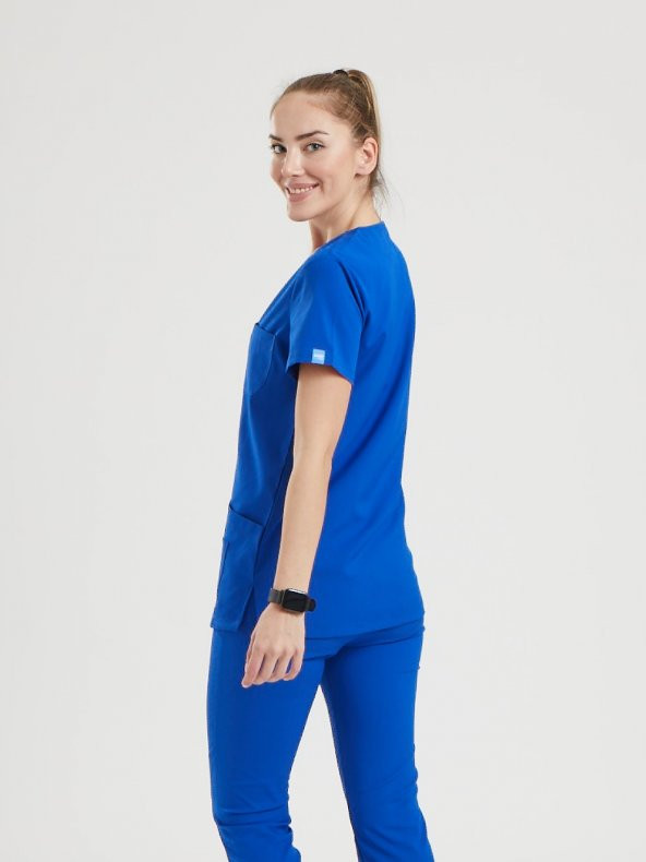 BASIC Kadın Likralı Üniforma Üst - Royal Mavi - Resim 3