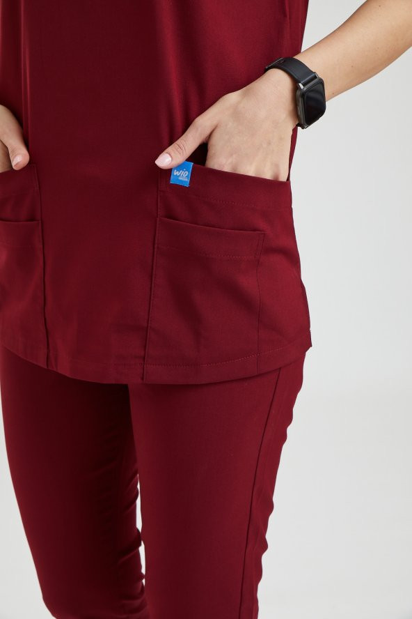 BASIC Kadın Likralı Üniforma Üst - Bordo - 2