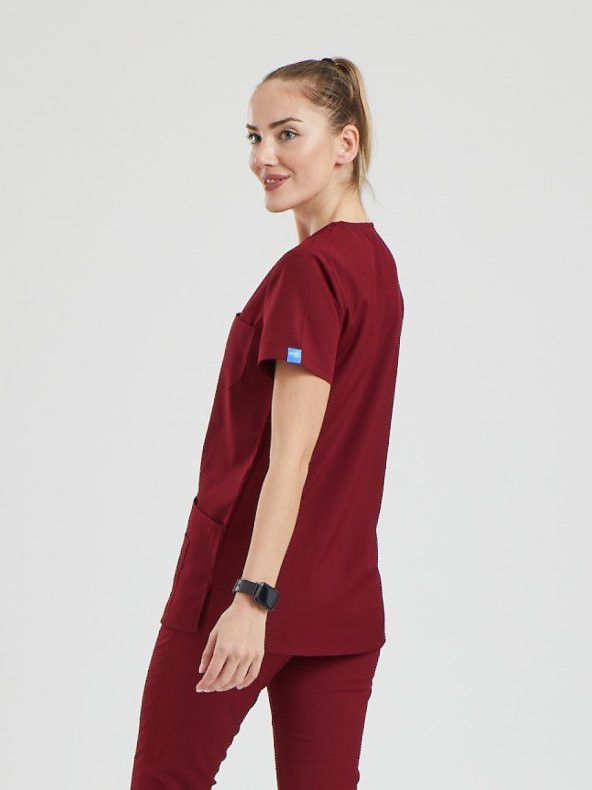 BASIC Kadın Likralı Üniforma Üst - Bordo - 3
