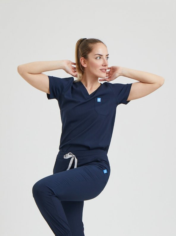 JOGGER Kadın Likralı Üniforma Üst - Lacivert - Resim 2