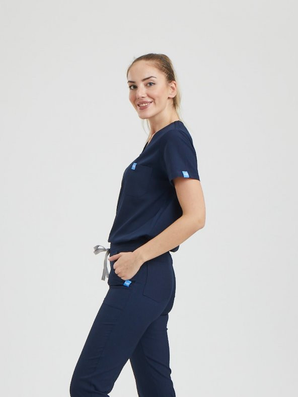 JOGGER Kadın Likralı Üniforma Üst - Lacivert - Resim 3