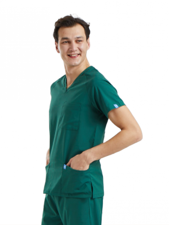 BASIC- Erkek Likralı Yeşil Üniforma Üst - 2