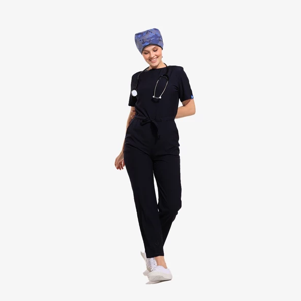 ASTER Kadın Likralı Üniforma Tulum- Siyah ürün görseli