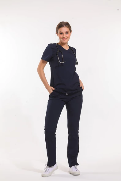 CLOWER Kadın Likralı Üniforma Takımı - Lacivert - Resim 3